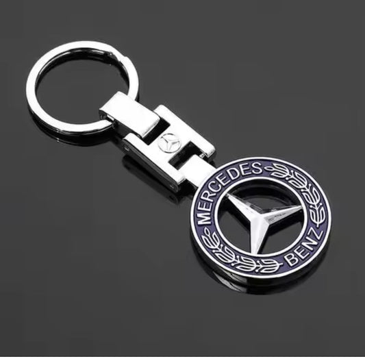 Mercedes Benz Metal Keychain with Logo, Blue and Silver, Gift Box Included